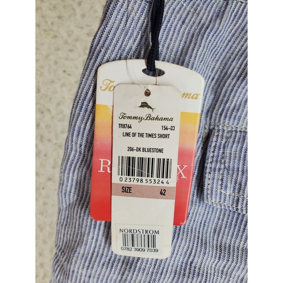 Tommy Bahama Pure Linen Shorts Mens 42 Bluestone Hickory Stripe Wide Leg NWT - Picture 2 of 13